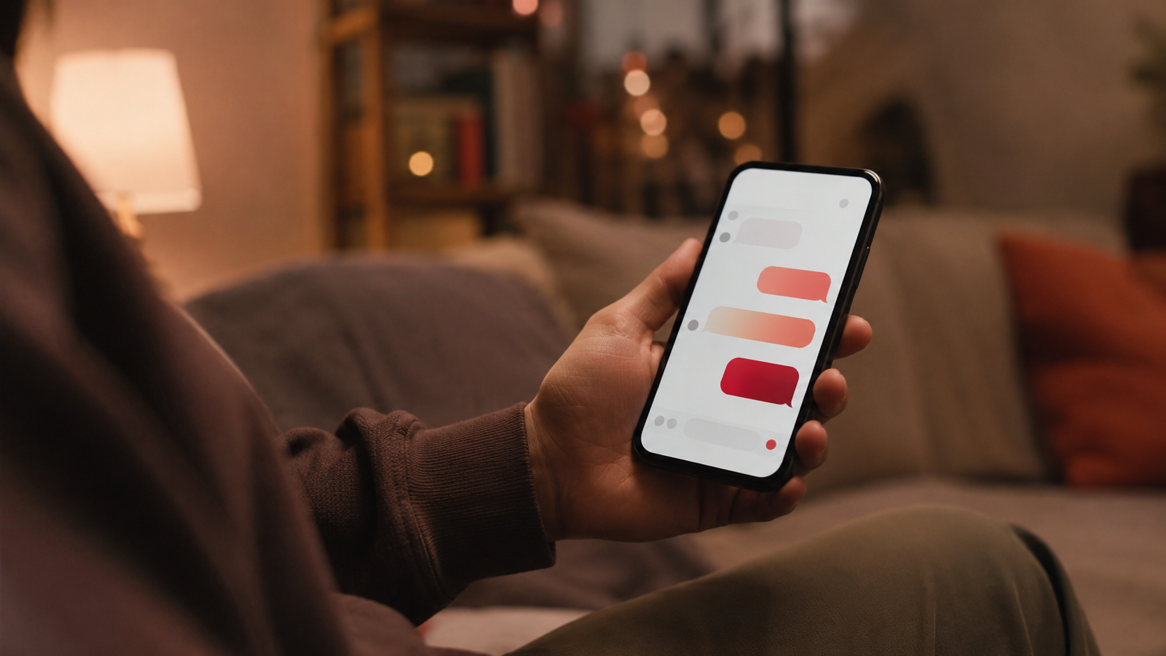 Teléfono mostrando una interfaz de chat abstracta con burbujas rojas — apps sexo casual sin registro